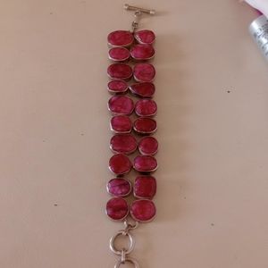 Natural ruby 925 sterling silver wide toggle bracelet